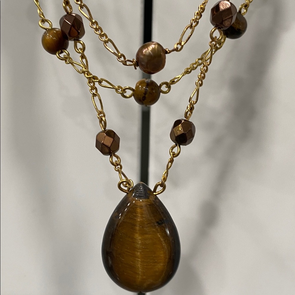 Elegant Gold and Brown 4 Strand Tiger Eye Beaded Necklace